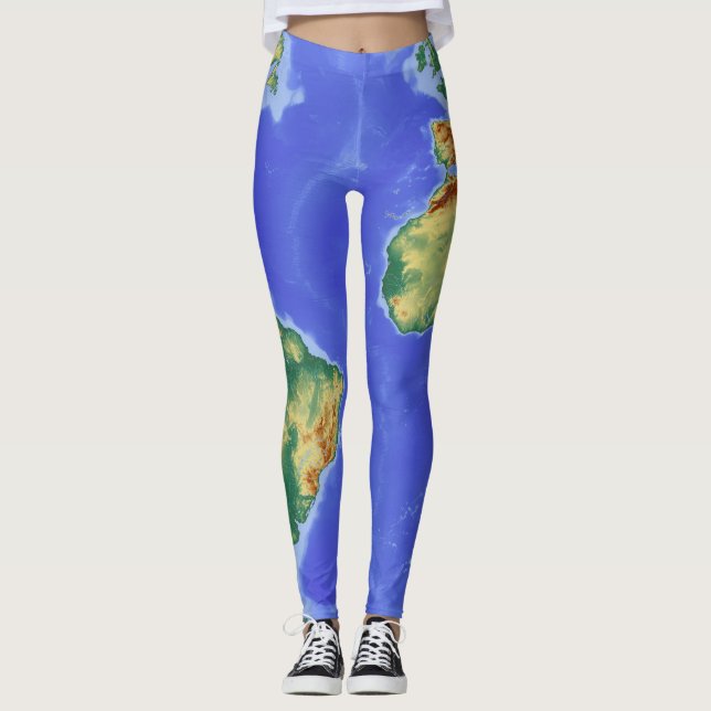 Cool trendy map of the world pattern leggings (Front)