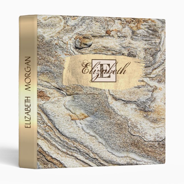 Cool Trendy  Marble,Gold Brush Stroke, Monogram Binder (Front/Spine)