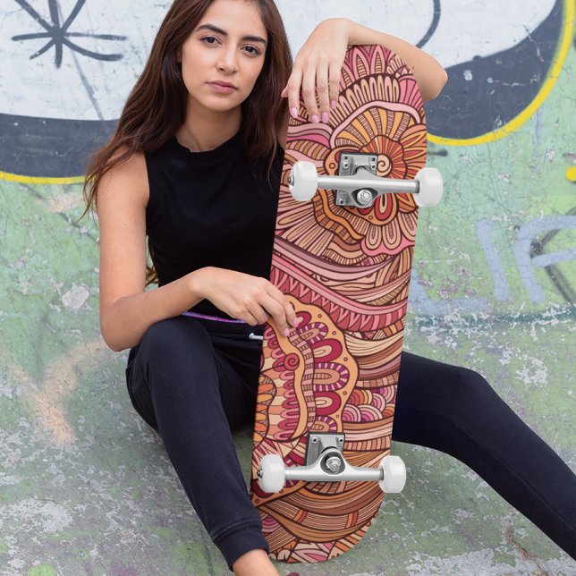 Cool Trendy Modern Abstract Floral Pattern Skateboard (Creator Uploaded)