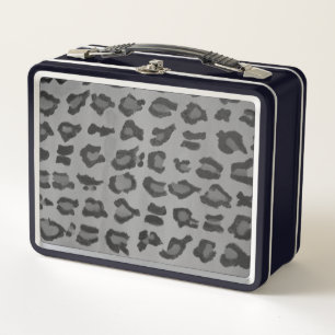 Cool Trendy Modern Black & Grey Leopard Print Metal Lunch Box