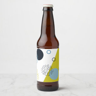 Cool, trendy, modern, Memphis green blue geometric Beer Bottle Label