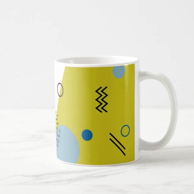 Cool, trendy, modern, Memphis green blue geometric Coffee Mug (Right)