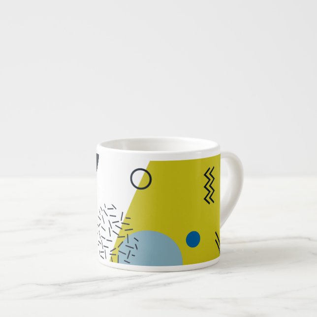 Cool, trendy, modern, Memphis green blue geometric Espresso Cup (Front Right)