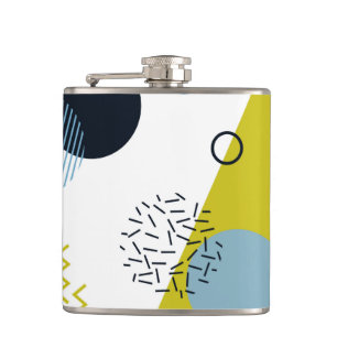Cool, trendy, modern, Memphis green blue geometric Hip Flask