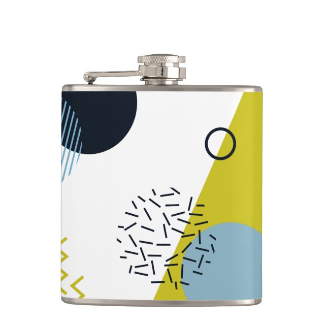 Cool, trendy, modern, Memphis green blue geometric Hip Flask (Front)
