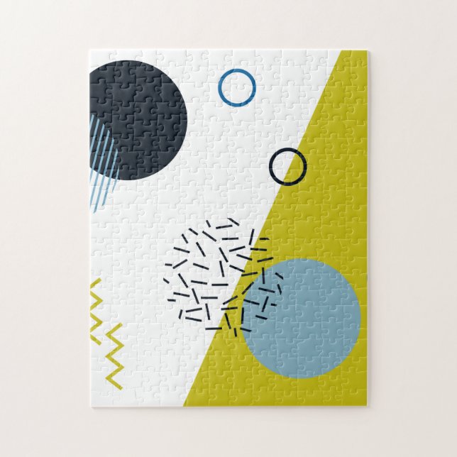 Cool, trendy, modern, Memphis green blue geometric Jigsaw Puzzle (Vertical)