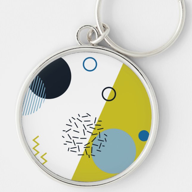 Cool, trendy, modern, Memphis green blue geometric Keychain (Front)