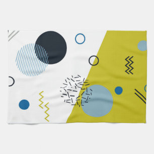 Cool, trendy, modern, Memphis green blue geometric Kitchen Towel