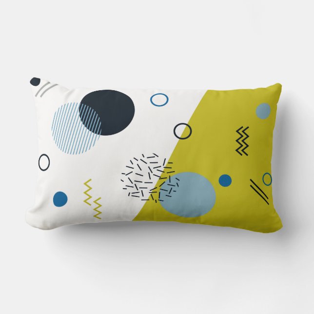 Cool, trendy, modern, Memphis green blue geometric Lumbar Pillow (Front)