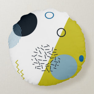 Cool, trendy, modern, Memphis green blue geometric Round Pillow