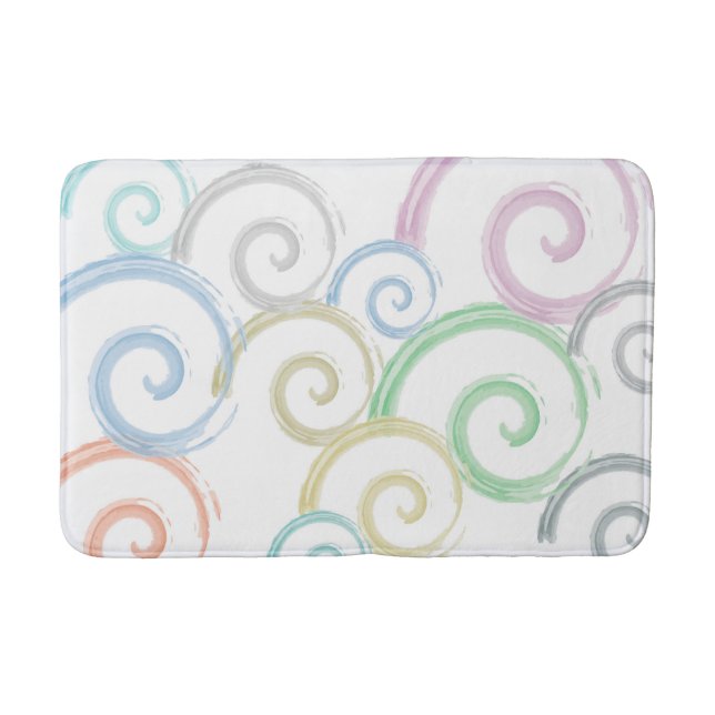Cool, trendy, modern wave water colour brushes bath mat (Front)