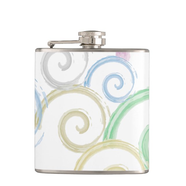 Cool, trendy, modern wave water colour brushes hip flask (Front)