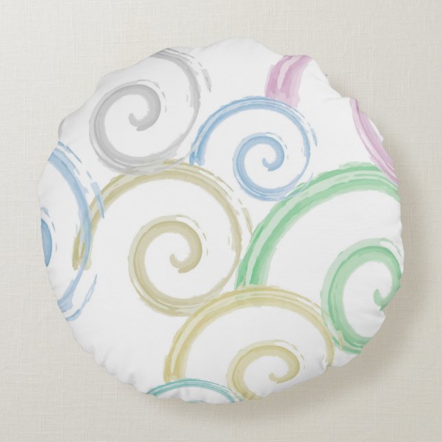 Cool, trendy, modern wave water colour brushes round pillow (Back)
