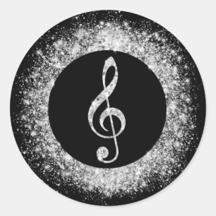 Cool Trendy Music Treble Clef Glitter Sparkles  Classic Round Sticker