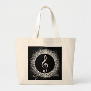 Cool Trendy Music Treble Clef Glitter Sparkles  Large Tote Bag