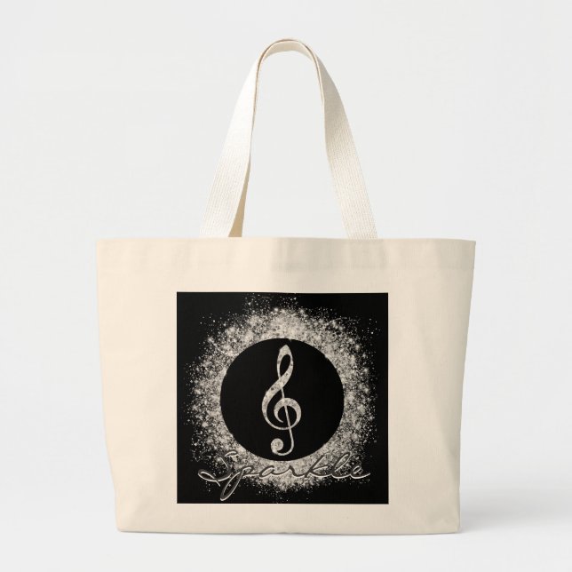 Cool Trendy Music Treble Clef Glitter Sparkles  Large Tote Bag (Front)