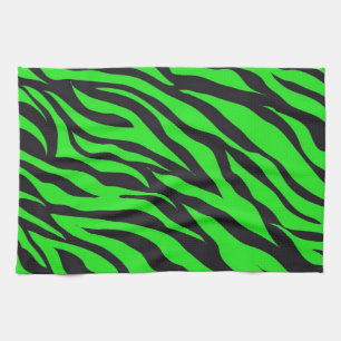 Cool Trendy Neon Lime Green Zebra Stripes Pattern Kitchen Towel
