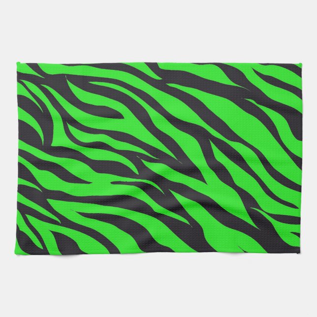 Cool Trendy Neon Lime Green Zebra Stripes Pattern Kitchen Towel (Horizontal)
