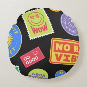 Cool Trendy Patches Design. Abstract background wi Round Pillow