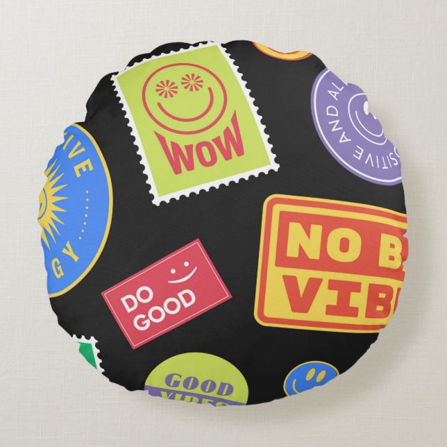 Cool Trendy Patches Design. Abstract background wi Round Pillow (Front)