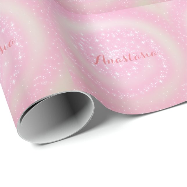 Cool Trendy Pink Sparkly whit your name  Wrapping Paper (Roll Corner)