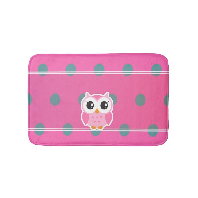 Cool Trendy Polka Dots With Cute Owl-Personalized Bath Mat (Front)