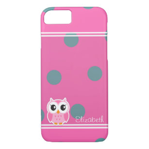 Cool Trendy Polka Dots With Cute Owl-Personalized iPhone 8/7 Case