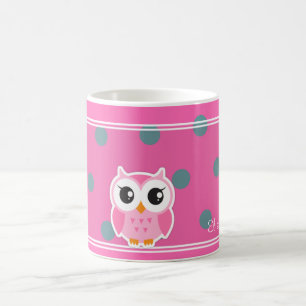 Cool Trendy Polka Dots With Cute Owl-Personalized Coffee Mug