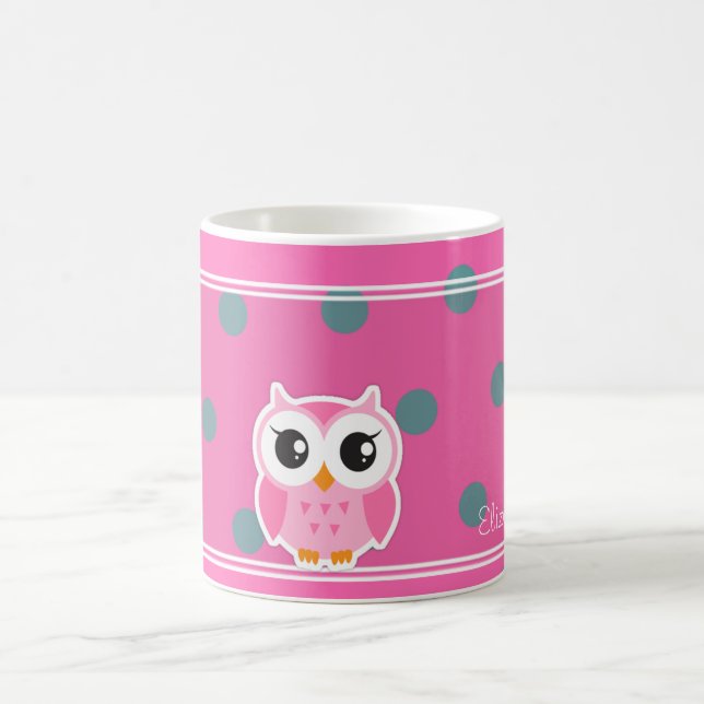 Cool Trendy Polka Dots With Cute Owl-Personalized Coffee Mug (Center)