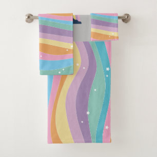 Cool Trendy Rainbow, Stars Bath Towel Set