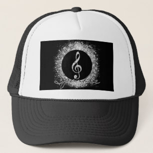 Cool trendy sparkles glitter dust  treble clef trucker hat