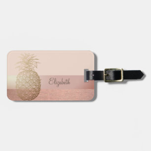 Cool Trendy Striped,Gold Pineapple Luggage Tag