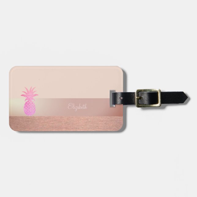 Cool Trendy Striped, Pineapple Luggage Tag (Front Horizontal)