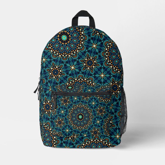 Cool Trendy Teal Funky Abstract Design Printed Backpack (Front)