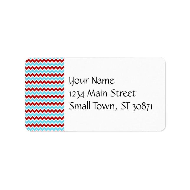 Cool Trendy Teal Turquoise Red Chevron Zigzags Label (Front)