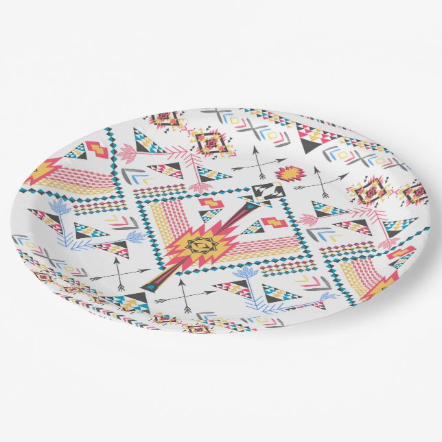 Cool trendy tribal ethnic geometric pattern paper plate (Angled)
