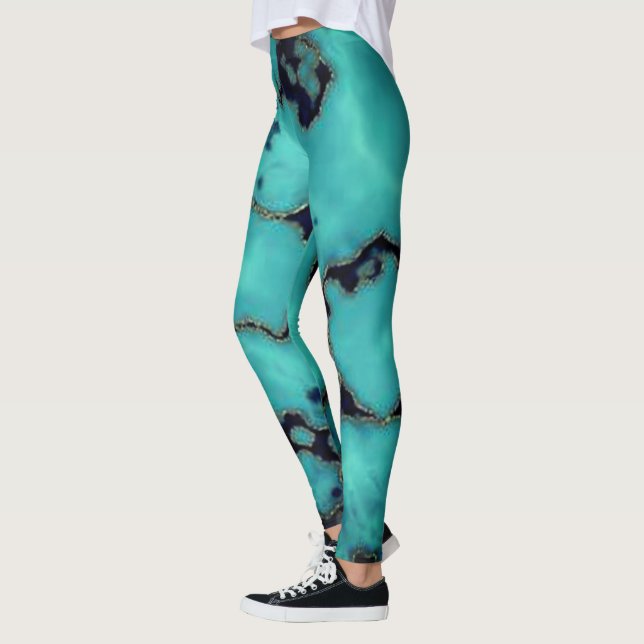 Cool trendy turquoise marble stone design leggings (Left)