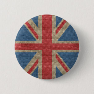 Cool trendy U.K. Union Jack Flag burlap texture 2 Inch Round Button