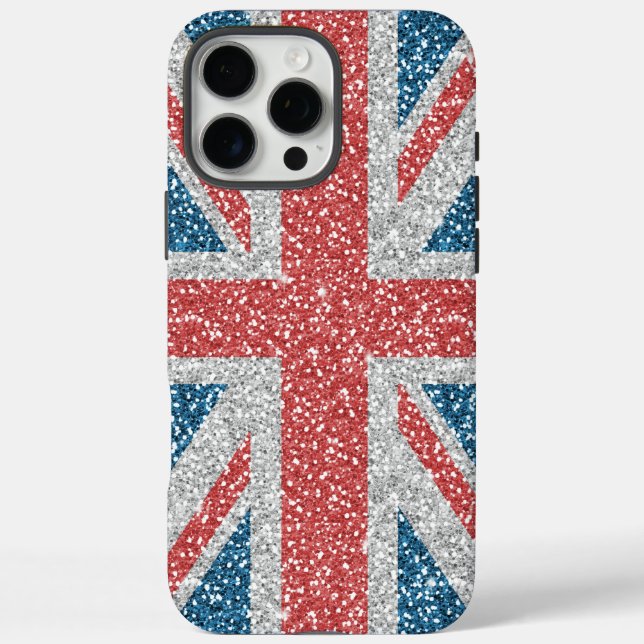 Cool trendy U.K. Union Jack flag faux glitter Case-Mate iPhone Case (Back)