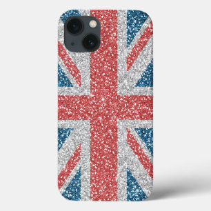 Cool trendy U.K. Union Jack flag faux glitter iPhone 13 Case