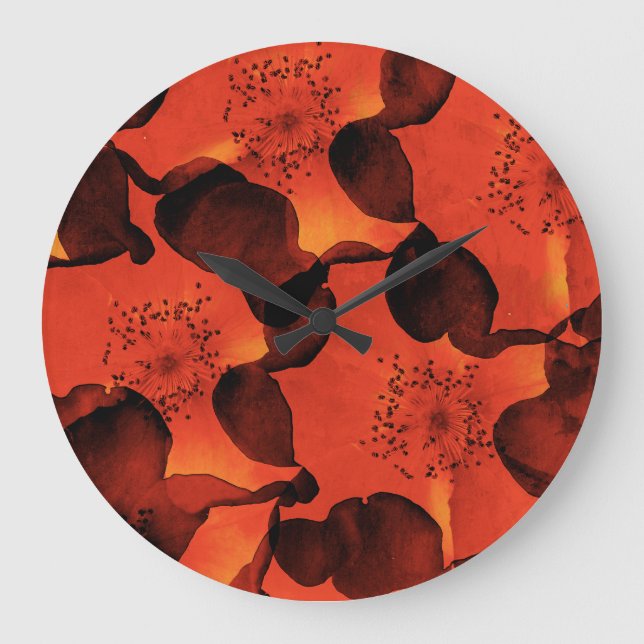 Cool, trendy, unique digital art of flower pattern large clock (Front)
