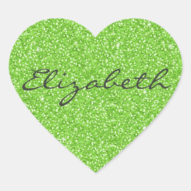 Cool trendy vibrant neon green faux glitter heart sticker (Front)