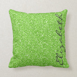 Cool trendy vibrant neon green faux glitter throw pillow