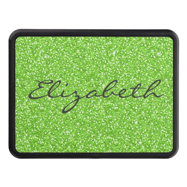 Cool trendy vibrant neon green faux glitter trailer hitch cover (Front)