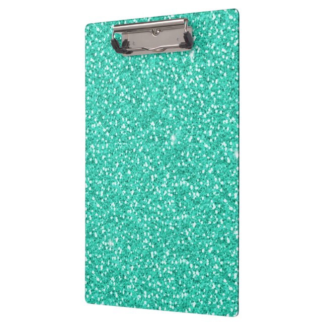 Cool trendy vibrant neon light blue faux glitter clipboard (Left)