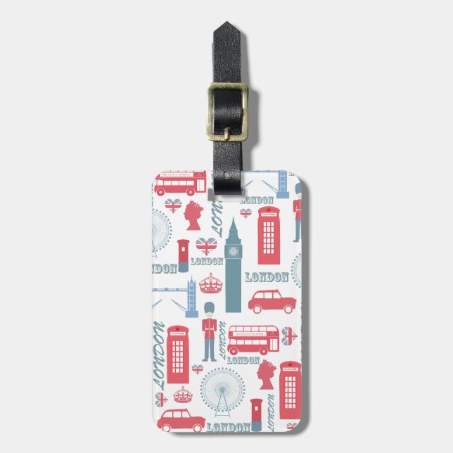 Cool trendy vintage London illustrations pattern Luggage Tag (Front Vertical)