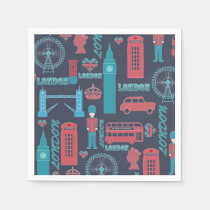 Cool trendy vintage London illustrations pattern Napkin