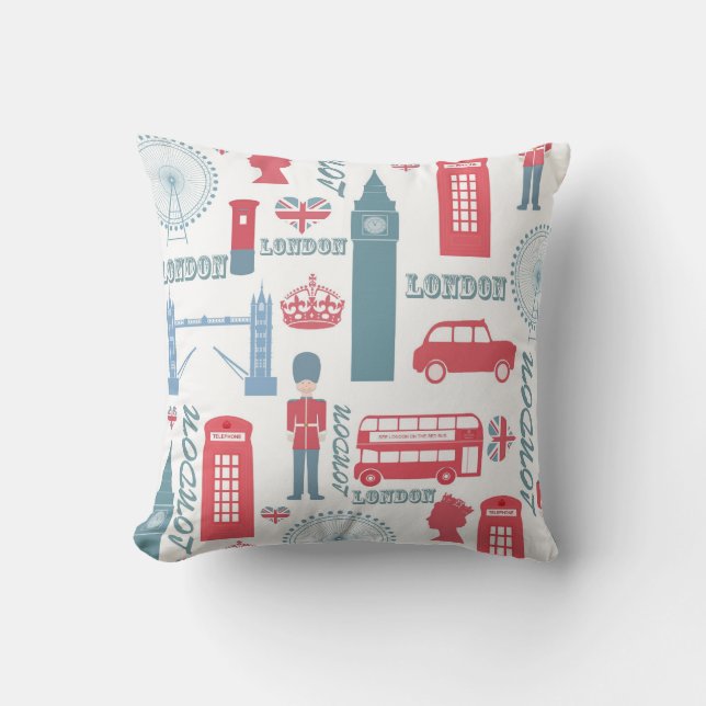 Cool trendy vintage London landmark illustrations Throw Pillow (Front)