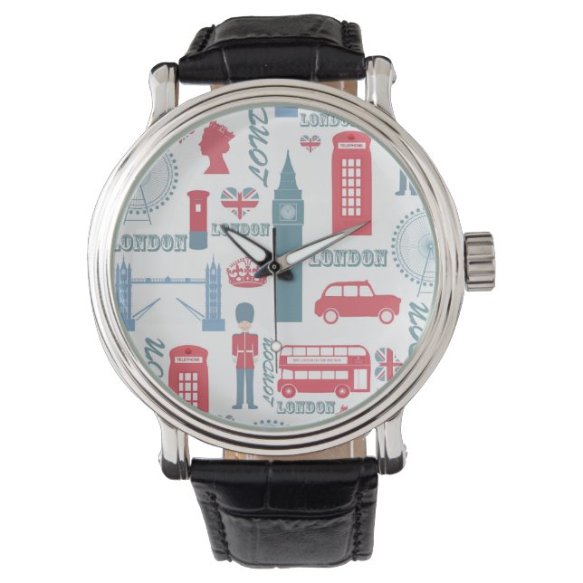 Cool trendy vintage London landmark illustrations Watch (Front)