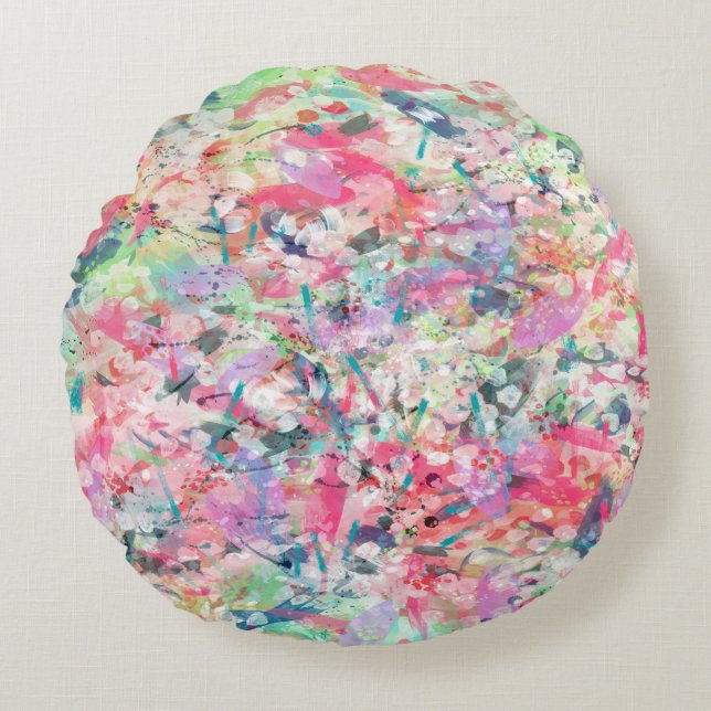 Cool trendy watercolor splatters abstract art round pillow (Front)